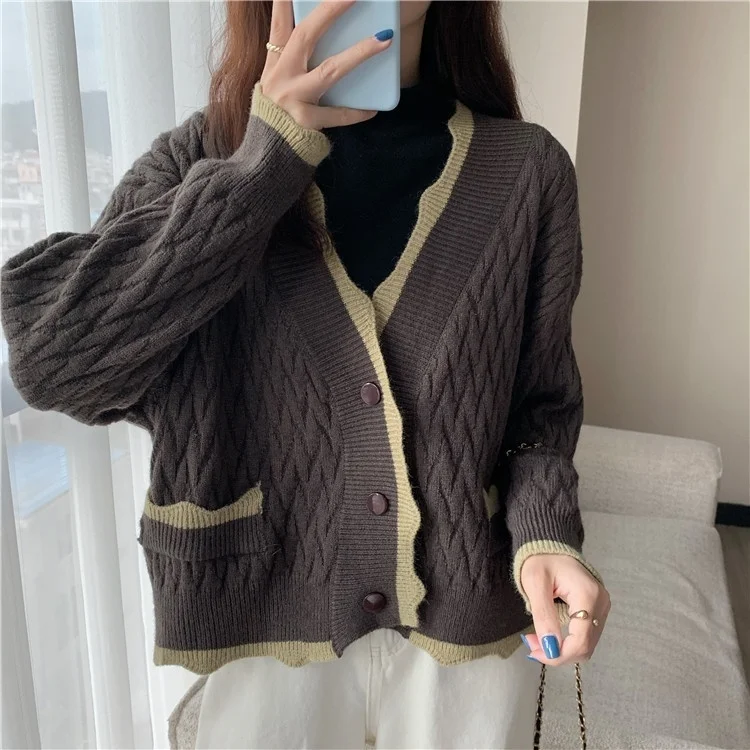 Кардиган Unif женский с V-образным вырезом свободный трикотажный короткий свитер