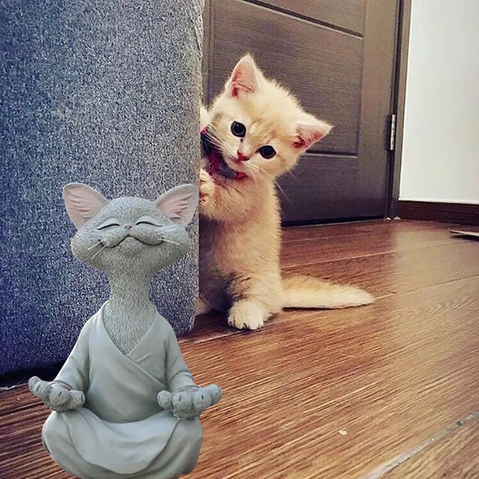 Home Decor Whimsical Black Buddha Cat Figurine Meditation Yoga Collectible Happy Figure Toys Animal Model | Дом и сад