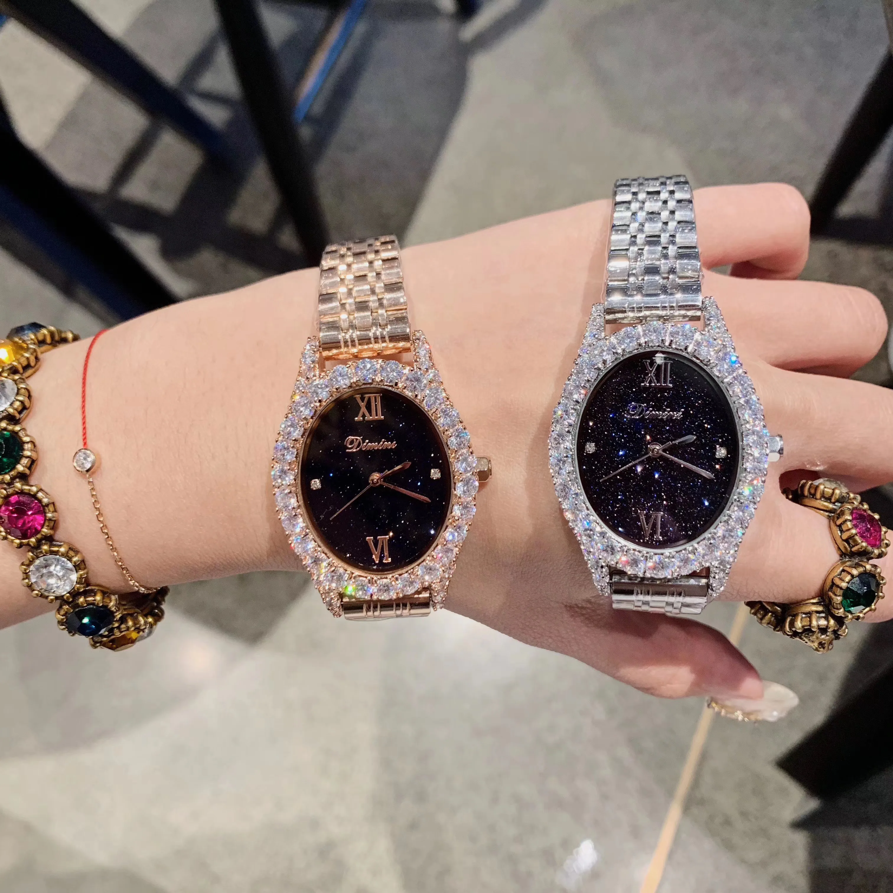 

Luxury Diamond Women Brand Jewelry Watches Vintage Oval Watch Full Steel Bracelet Wrist watch Roman Business Watch Analog Clocks