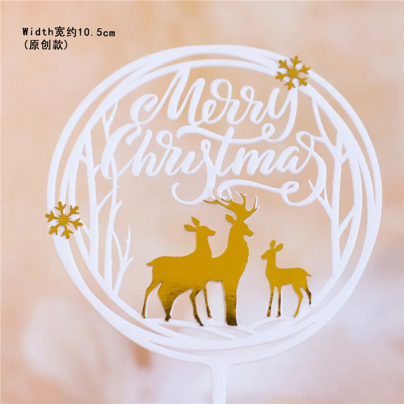 2pc christmas J Золотые серебристые, лазерные лося Счастливого Рождества торт Топпер Замороженные вечерние Акриловые Поддельные украшение в виде хлопьев снега для приспособление для выпечки подарок любви - Цвет: 2pc christmas J