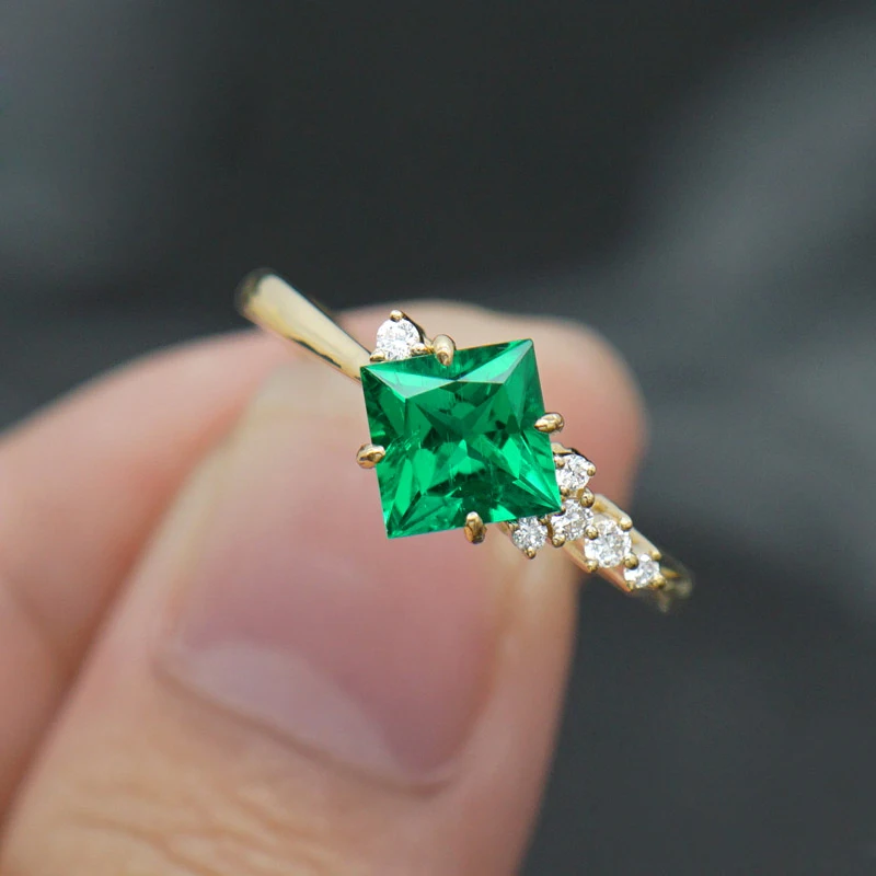 AEAW ювелирные изделия 14 к белое золото 1.0ct натуральный настоящий изумруд кольцо юбилей кольцо c настоящим бриллиантом кольцо с зеленым драгоценным камнем женское ювелирное изделие