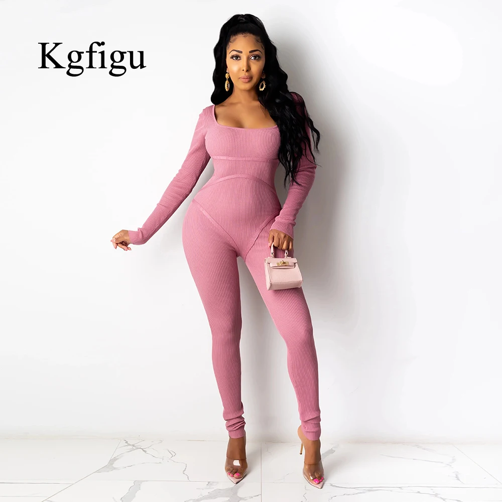 

KGFIGU осенняя одежда, комбинезон для женщин 2021 с длинным рукавом, элегантный однотонный боди с квадратным вырезом, сексуальные колготки