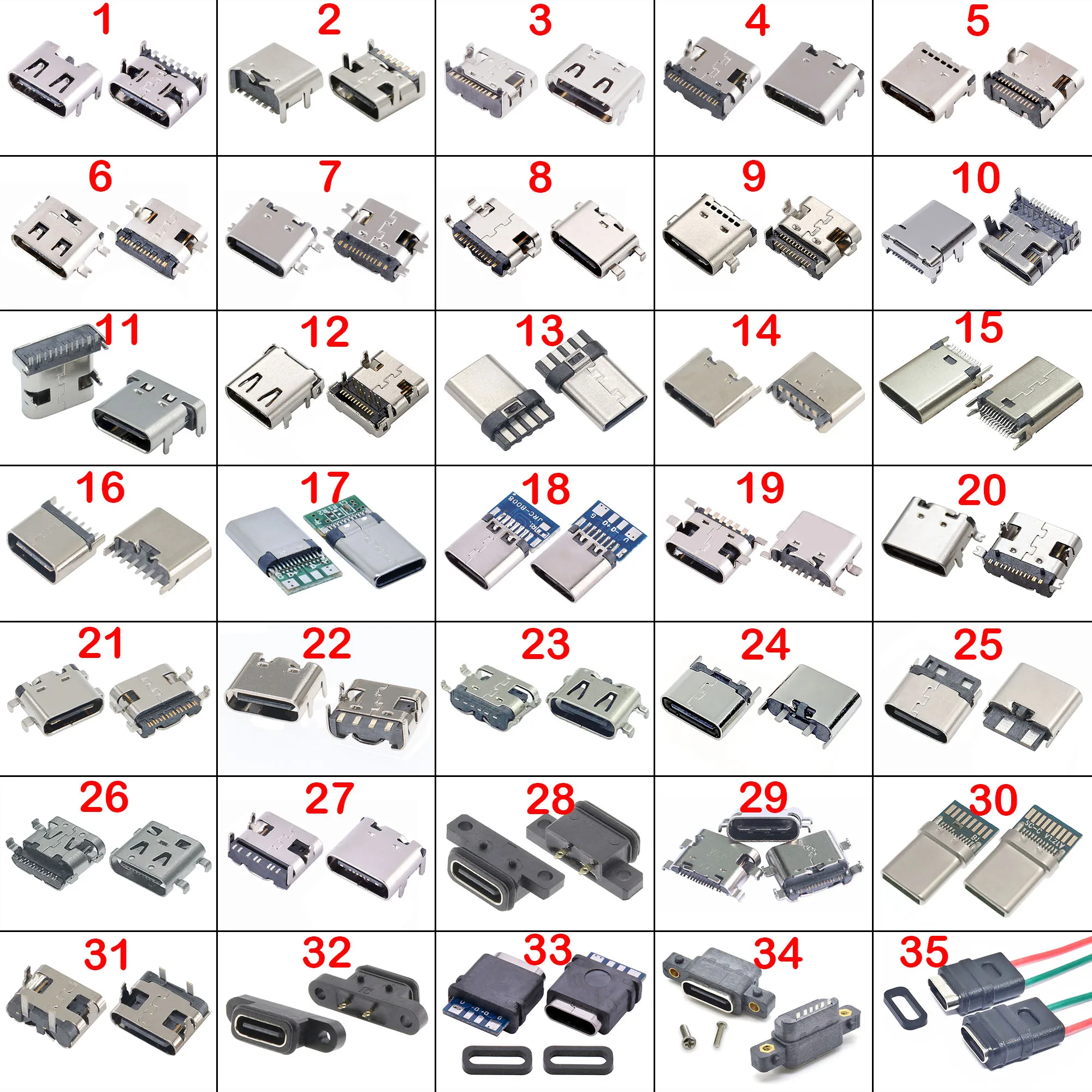 Modelos Micro Usb tipo c Conector Jack 2p 4p 6p 8p 16p 24p Tomada de Carregamento de Energia Porto Doca Tipo-c Tomada Fêmea para Xiaomi Etc. 35
