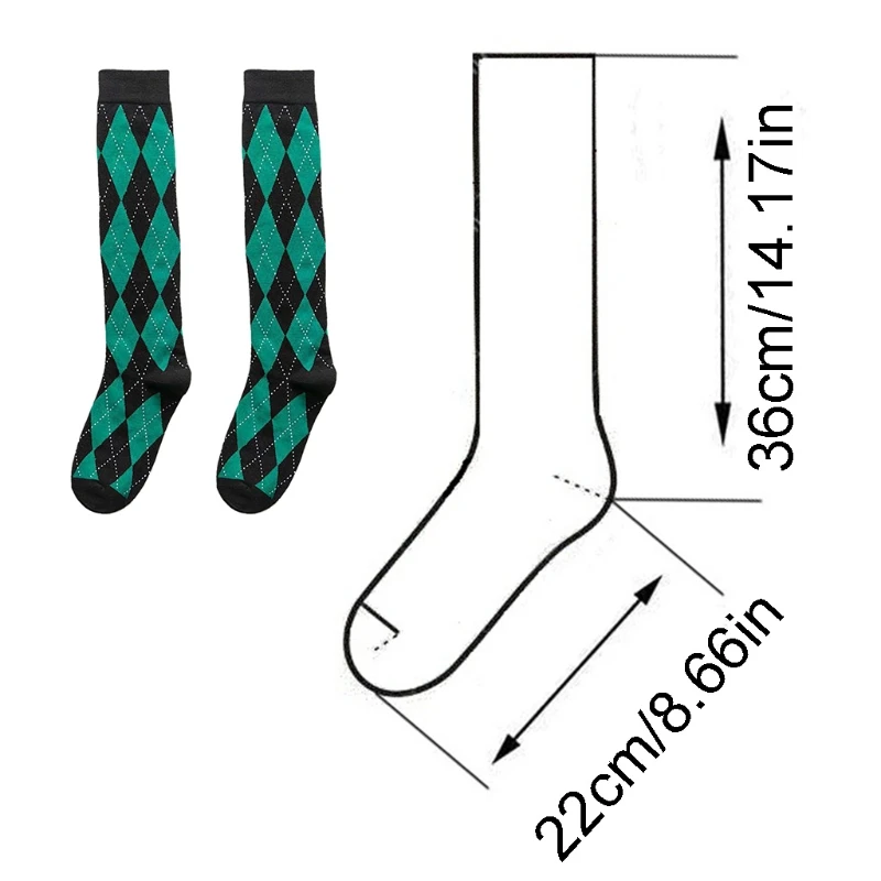 

Women Autumn Cotton Knee High Socks Japanese Preppy Style Vintage Contrast Color Argyle Plaid Print Student Stockings