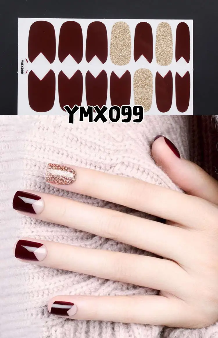 YMX-099 14 наконечников клей для накладных ногтей стикер DIY маникюр Снежинка Блестящий лак для ногтей с блестками полоски Обертывания Аксессуары - Цвет: YMX-099