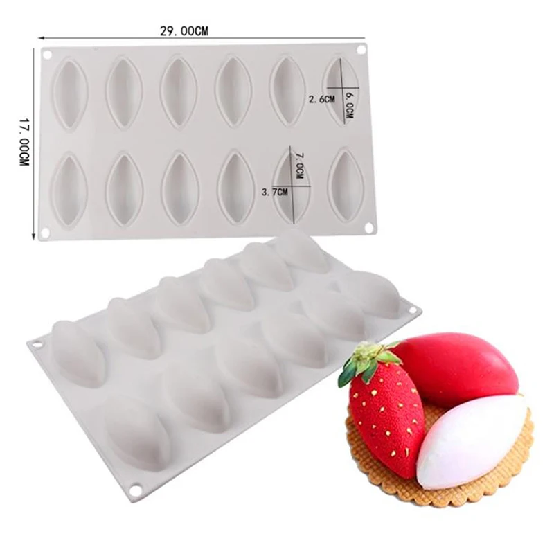 

12 Cavity Silicone Cake Fondant Mold Form Quenelle Shaped Mould Mousse Cake Chocolate Decorating Tools Baking Pan Tray Cake Tool