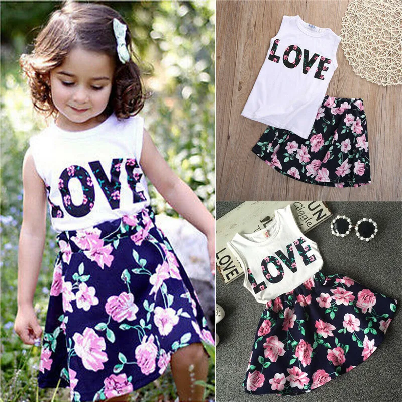 

PUDCOCO/модное платье для маленьких девочек жилет на бретелях топы, футболка + юбка с цветочным принтом, комплект одежды 2-7Y