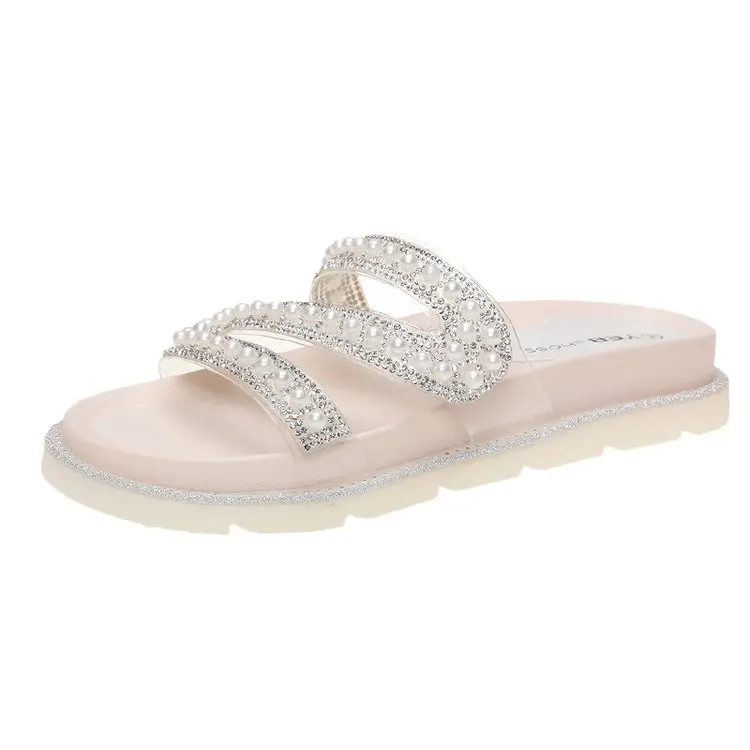 

Flat Shoes Female Glitter Slides Med Ladies' Slippers Platform Slipers Women Transparent Heel Fashion Jelly Rubber 2021 Luxury P