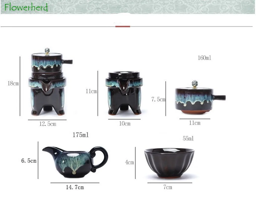 

Retro Ceramic Porcelain Kung Fu Tea Set Teaware Teapot Teacup Stone Mill Tea Maker Color Sand Gold Glaze Household Tea Set of 6