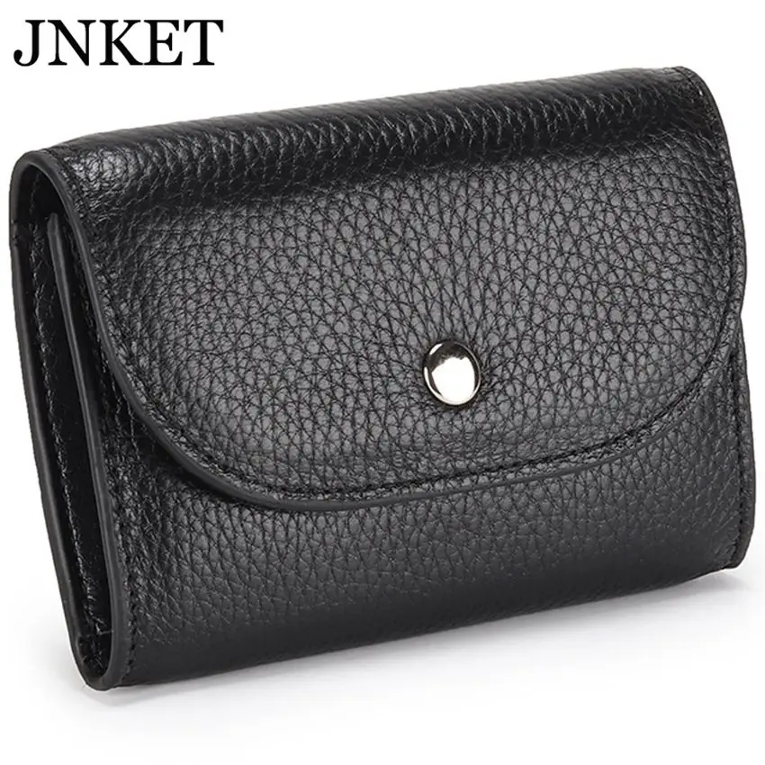 

JNKET Fashion Women Short Cow Leather Wallet Snap Fastener Purse Multifunction Coins Purse Card Holder Wallet