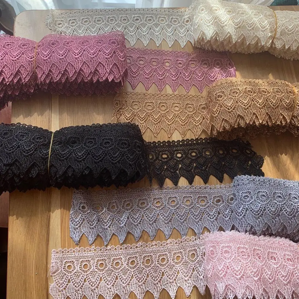 

7yards/lot 9cm Width Sewing Accessories Water Soluble Floral Lace Applique Black Pink Brown Embroidered Patchwork Lace Trim