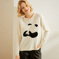 2021 autumn and winter new panda pattern cashmere sweater with curled round neckline womens pullover loose knit sweater bottomi