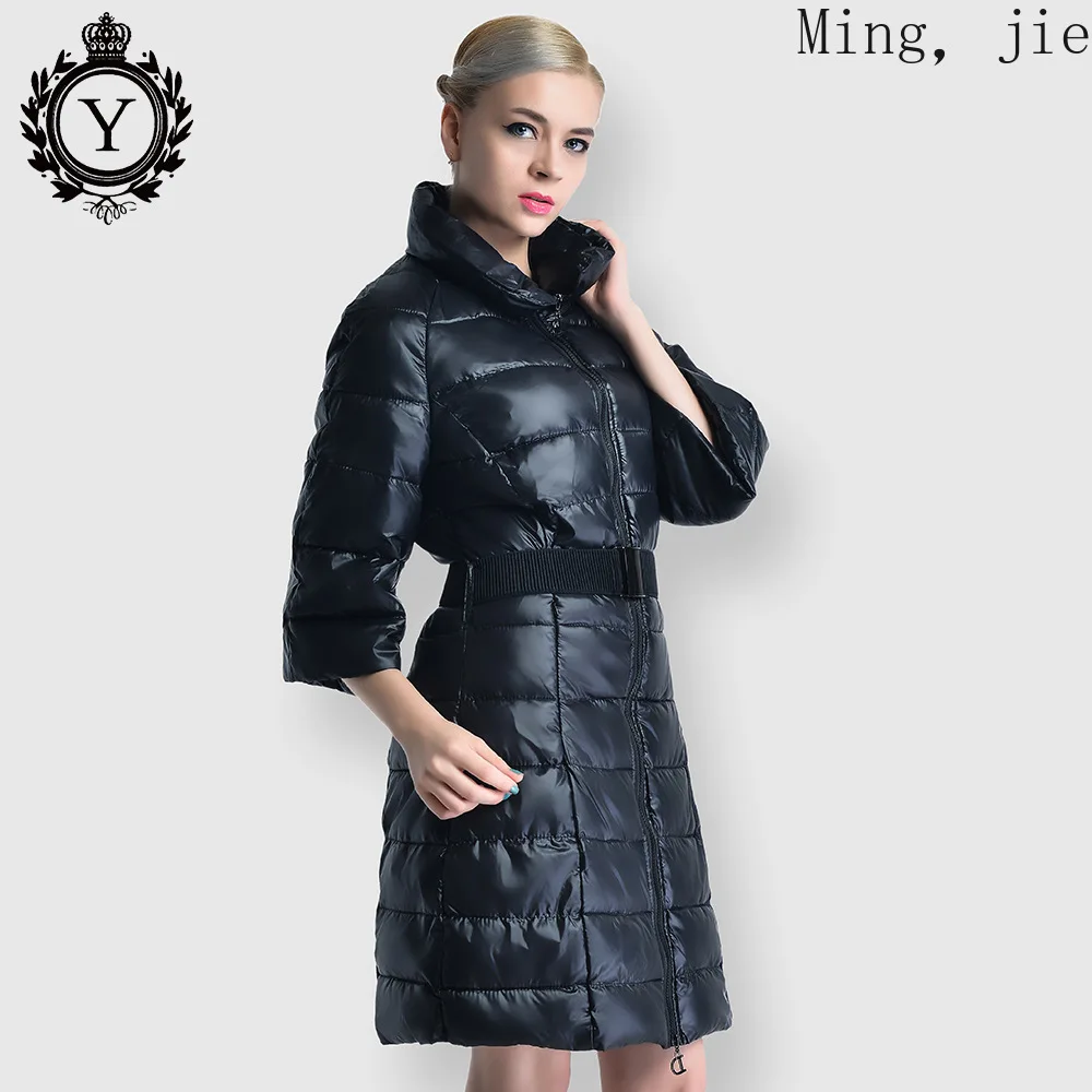 

Cotton-padded Jacket Women's Autumn and Winter Bright Face Down Padded Jacket Five-point Sleeve Slim Jacket Bubble Luxury