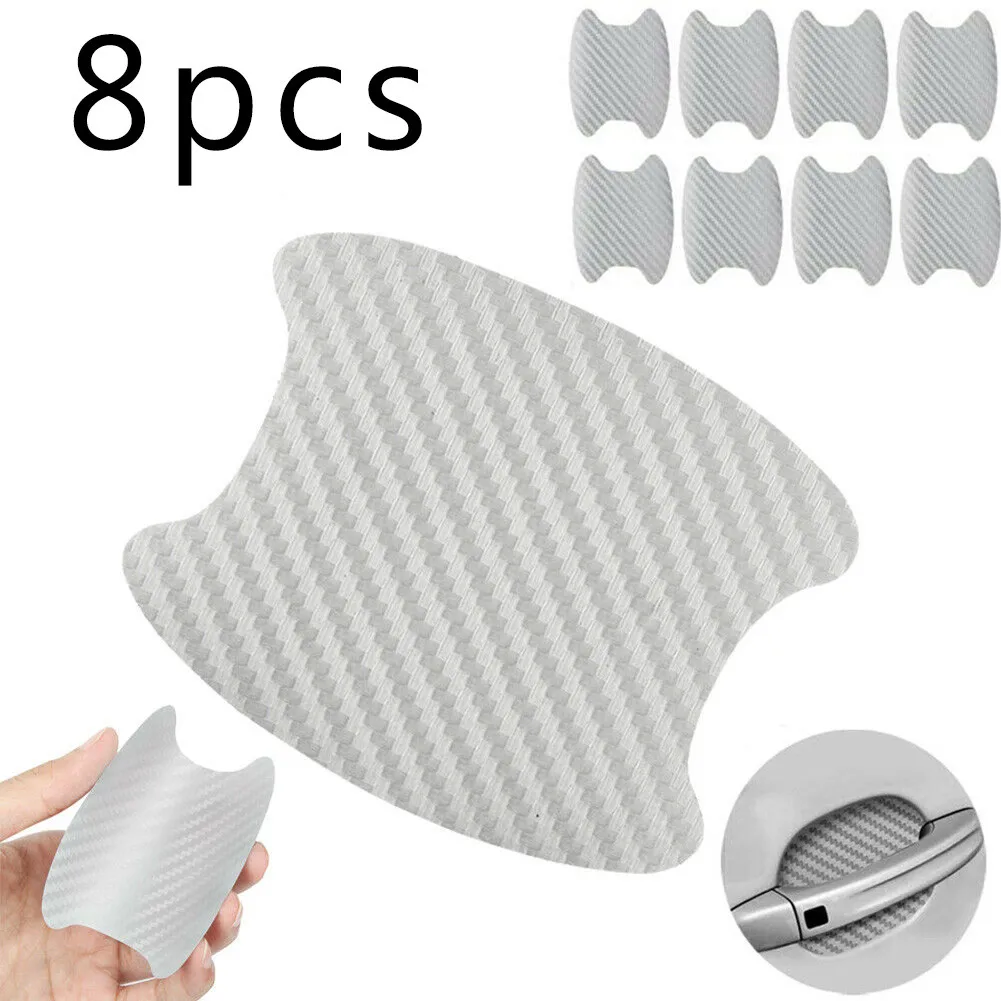 

Durable And Practical 8pcs Silver 3D Carbon Fiber Car Door Handle Anti-Scratch Protector Film Sticker Universal