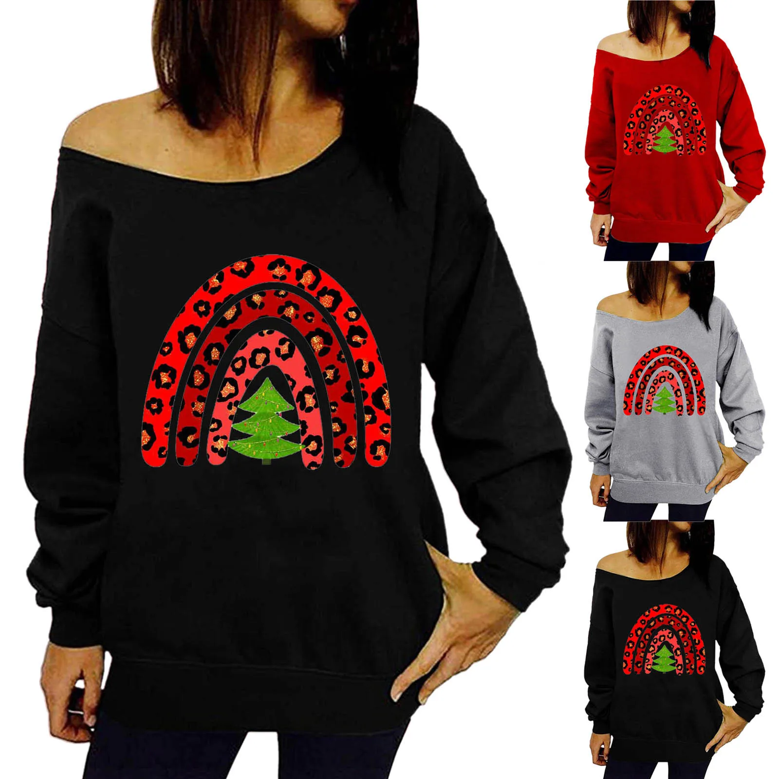 

Women Hoodies Harajuku Christmas Tree Print Patchwork Pullover Top Autumn Casual Long Sleeve O-neck Sweatshirts Sudadera