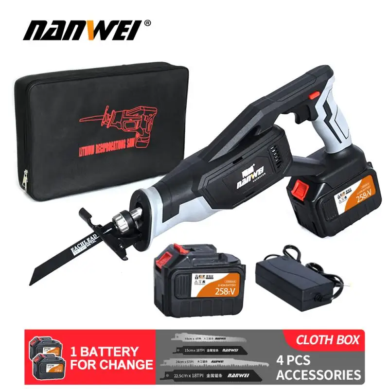 

21V Portable Charging Cordless Electric Li-Ion Reciprocating Saw Wood Metal Saws Cutting Tool Blades Power Tools