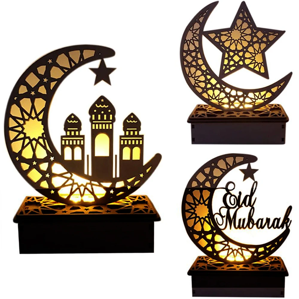 Рамадан Eid украшение Мубарак для дома Луна светодиодный светильник деревянный