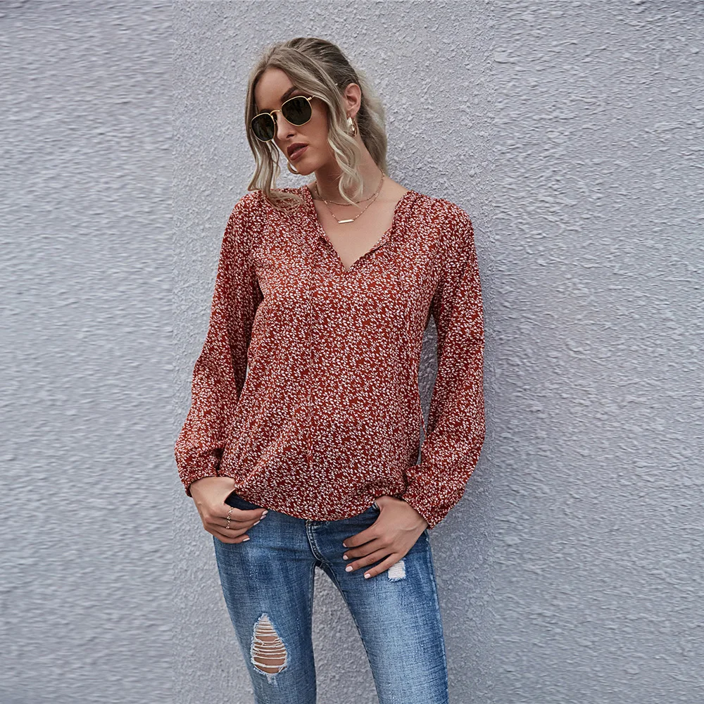 Женская блузка в горошек с цветочным принтом и рукавами фонариками|Блузки| |