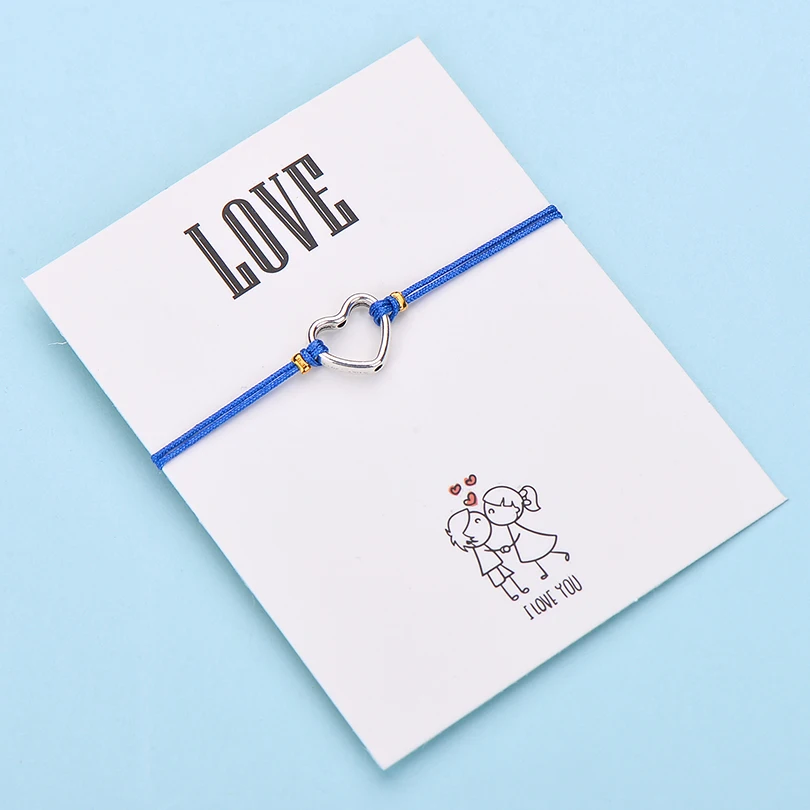 IYOE Wish Card браслеты с сердечком для любви подарок для пары полое сердце многоцветная веревка для женщин и мужчин браслет подарок на день рождения