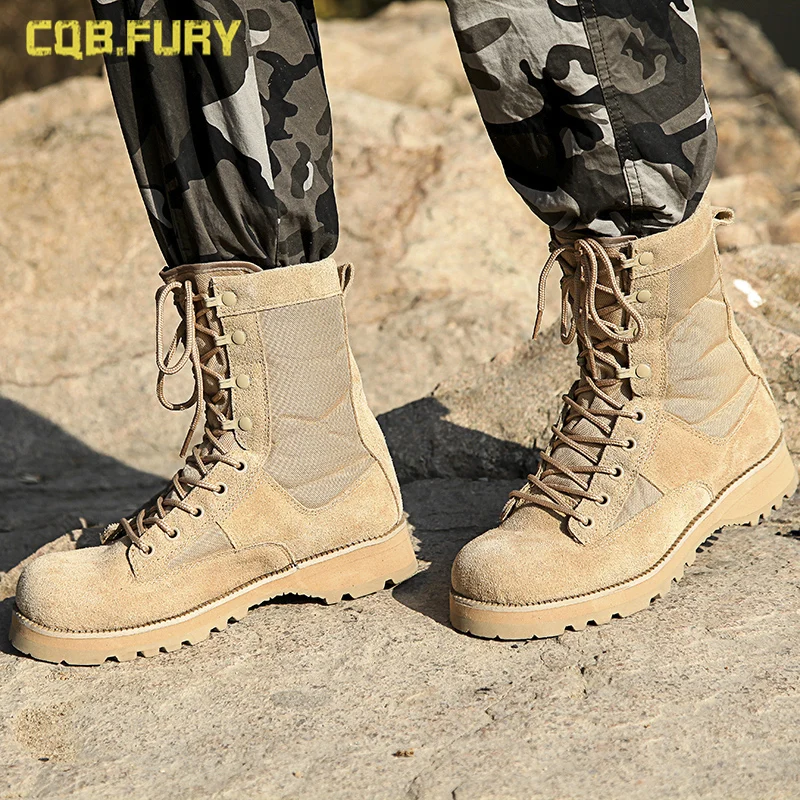 Spring Combat Boots Men's 07 Combat Special Forces Breathable Worker Martin Desert Tactical Hight-top Hiking Shoes