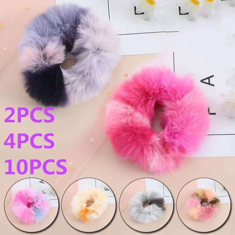 

2/4/10pcs Winter Faux Fur Soft Elastic Hair Band Scrunchie Women Girls Ponytai Holder Hair Rope Rubber Band Headwear Hair