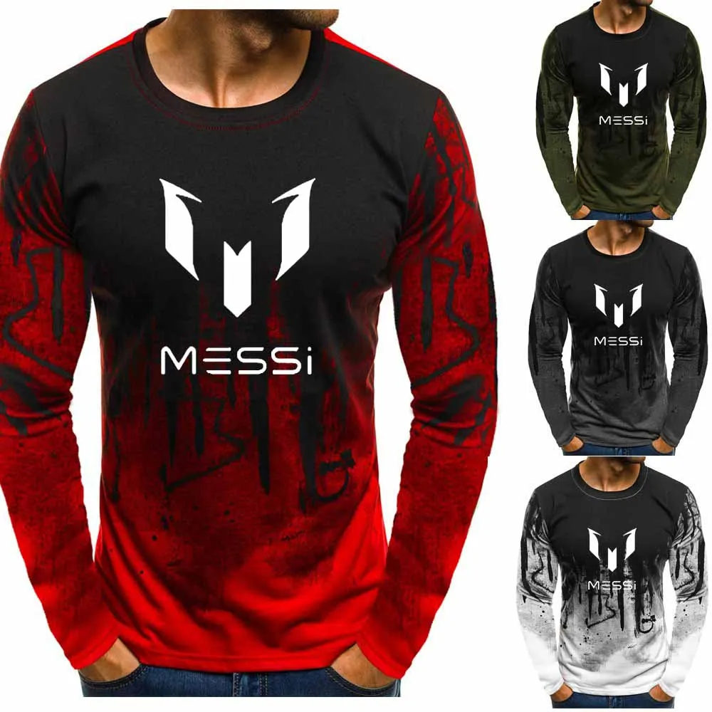 Новый мужской пуловер с круглым вырезом принтом Messi повседневная спортивная