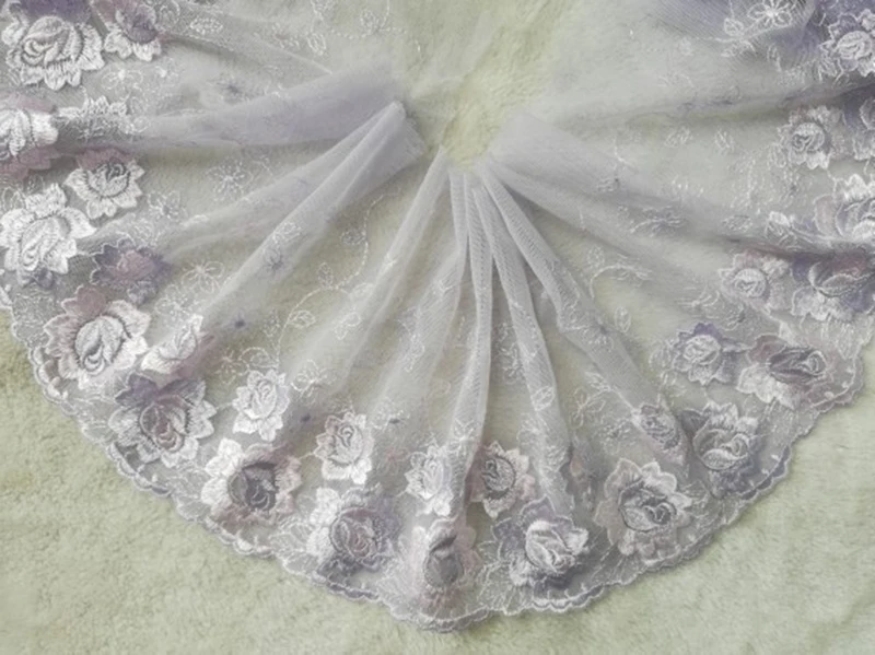 

20Yards Embroidery Lace Fabric Violet Rose Flowers Laces Trim Ribbon Handmade DIY Clothes Accessories Sewing Bra Lingerie