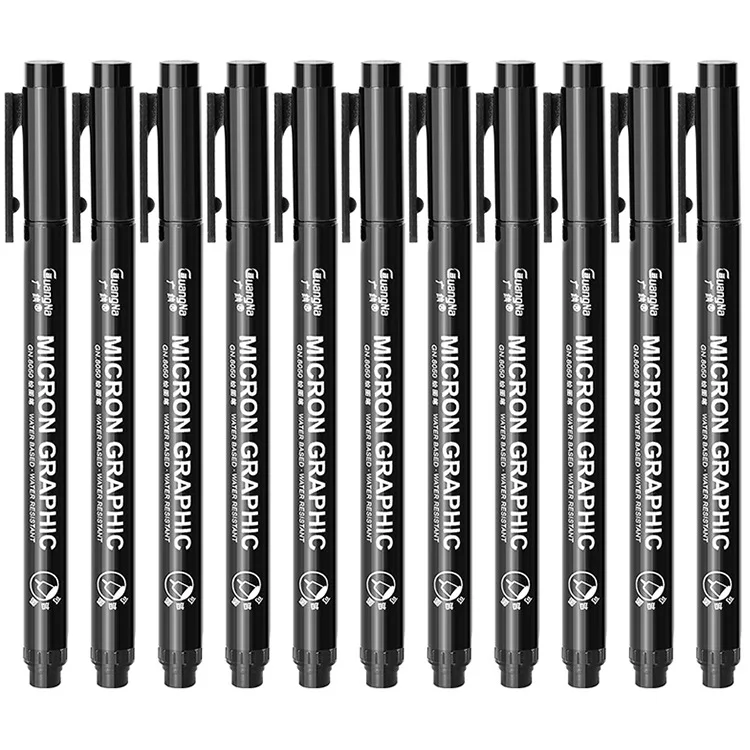 Ручка для черчения с чернилами Pigment Liner Ink Marker Pen 0.05 0.1 0.2 0.3 0.4 0.5 0.6 0.8 с различными наконечниками, чёрная, финишная, кистевая.
