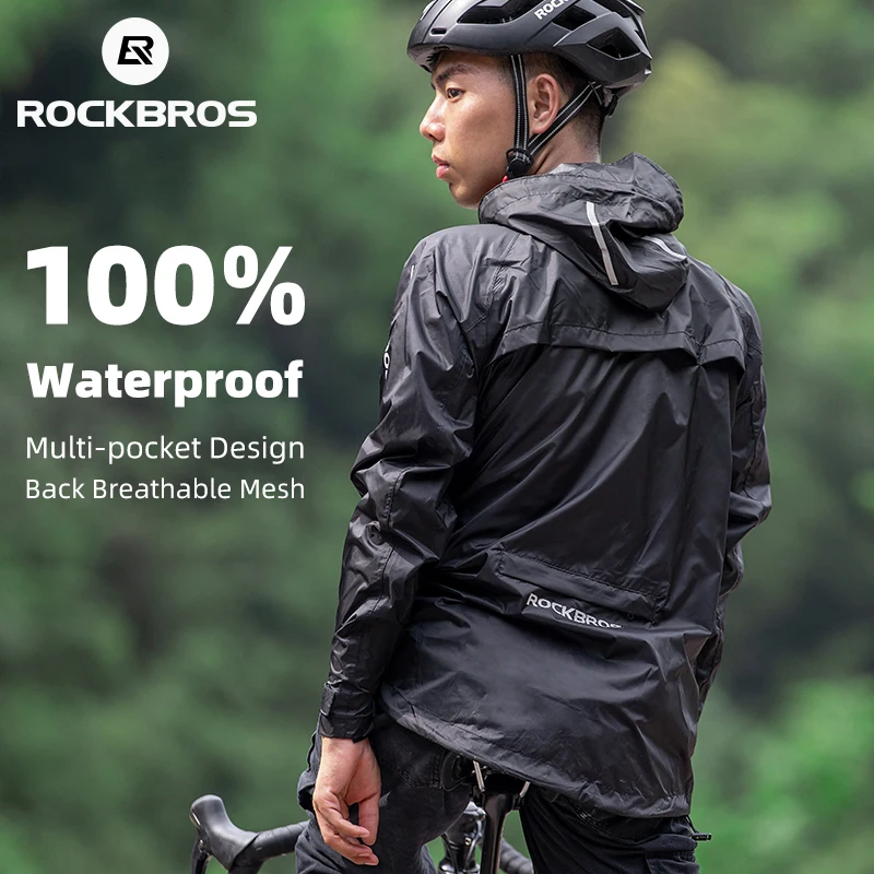 ROCKBROS مقاوم للماء الدراجات معطف واقي من المطر الرجال تنفس يندبروف عاكسة مقنعين معطف واق من المطر الرياضة في الهواء الطلق سترة واقية