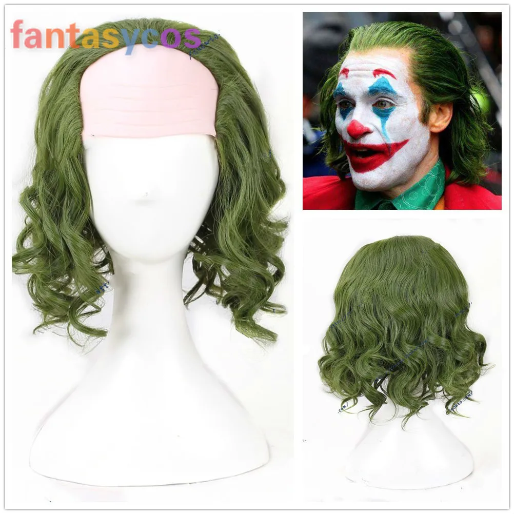 

Джокер происхождения фильма ужас страшный клоун Джокер парик косплей кудрявые зеленые синтетические волосы Хэллоуин + Бесплатный парик ша...