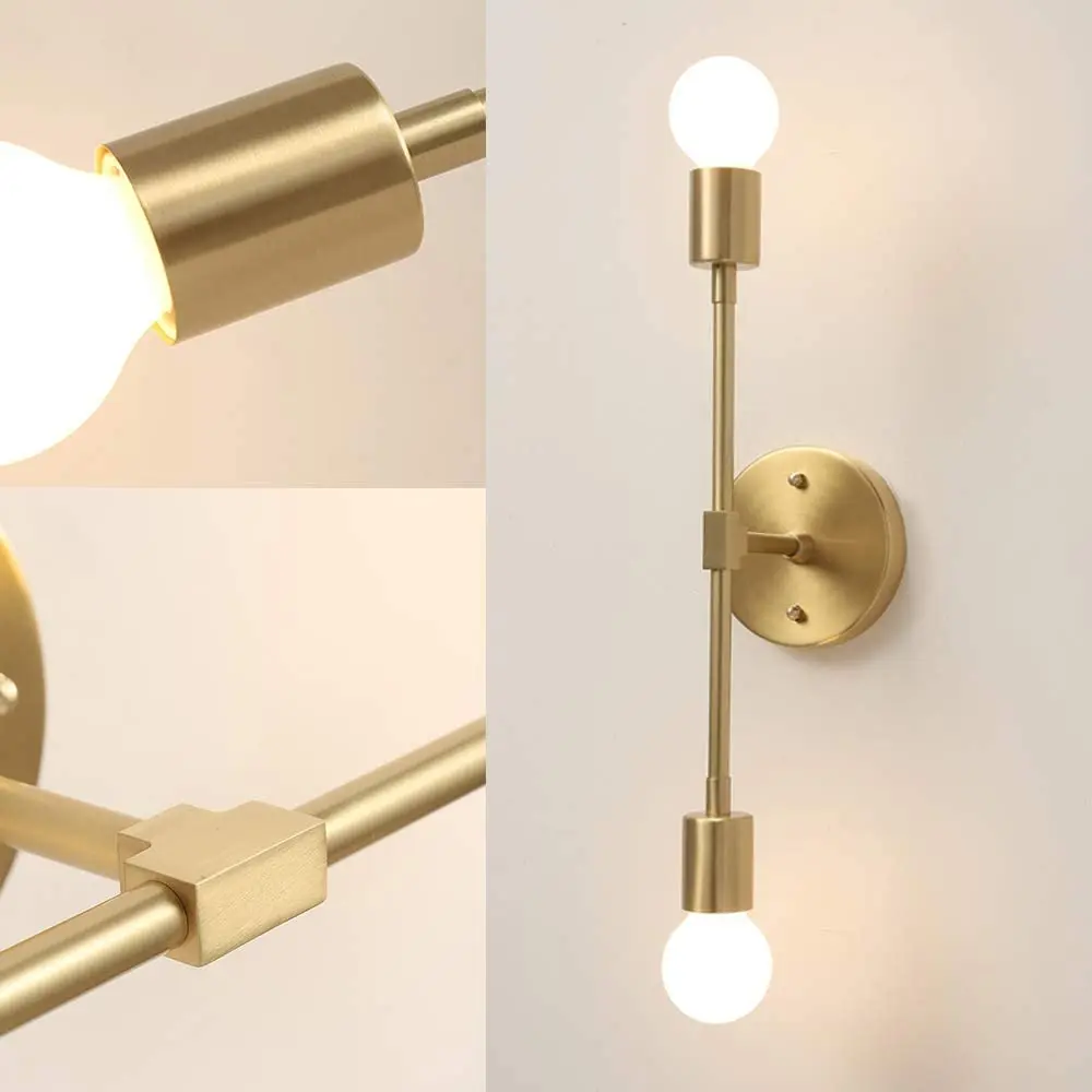 2 Light Wall Sconce Lighting E27 Brass Minimalist Mirror Vanity Light Fixture for Bedroom Bathroom Living Room Dressing Table