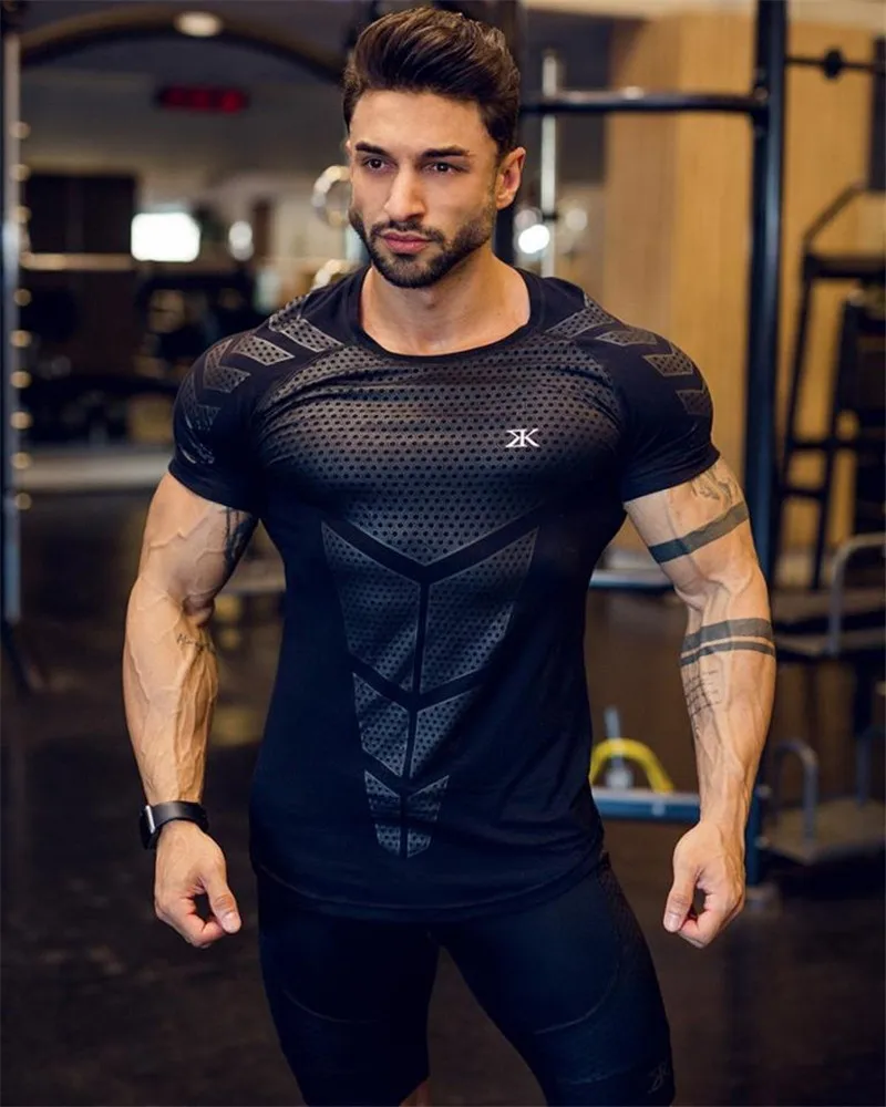 Camiseta deportiva ajustada para hombre, polo de compresión para gimnasio y correr,...