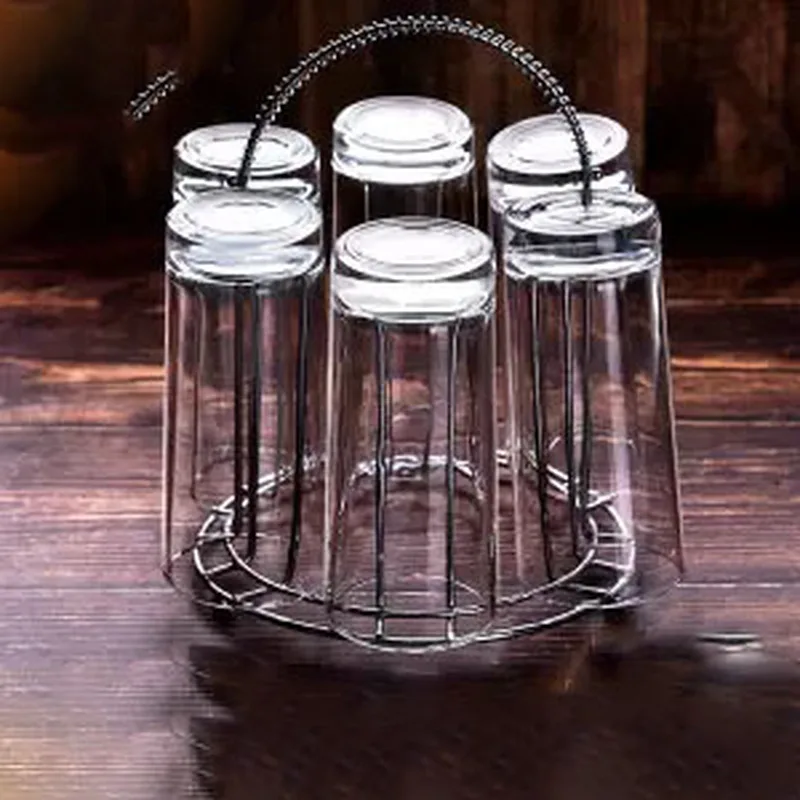 

Thick Heat-resistant Lead-free Glass Tea Cup Heat-resistant Anti-scalding with Handle Beer Drinks Cups Tea Cups 6 with Rack