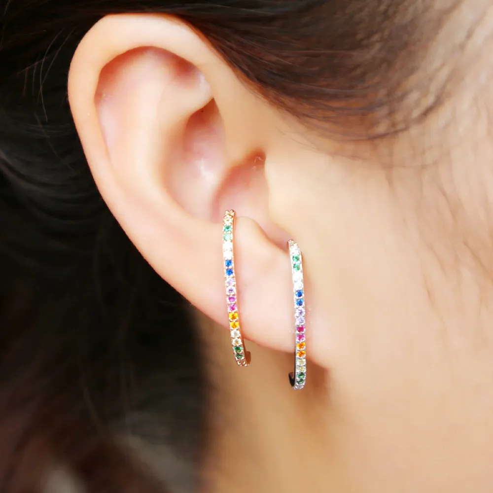 Женские серьги в виде радуги длинные гвоздики из стерлингового серебра 925 пробы с
