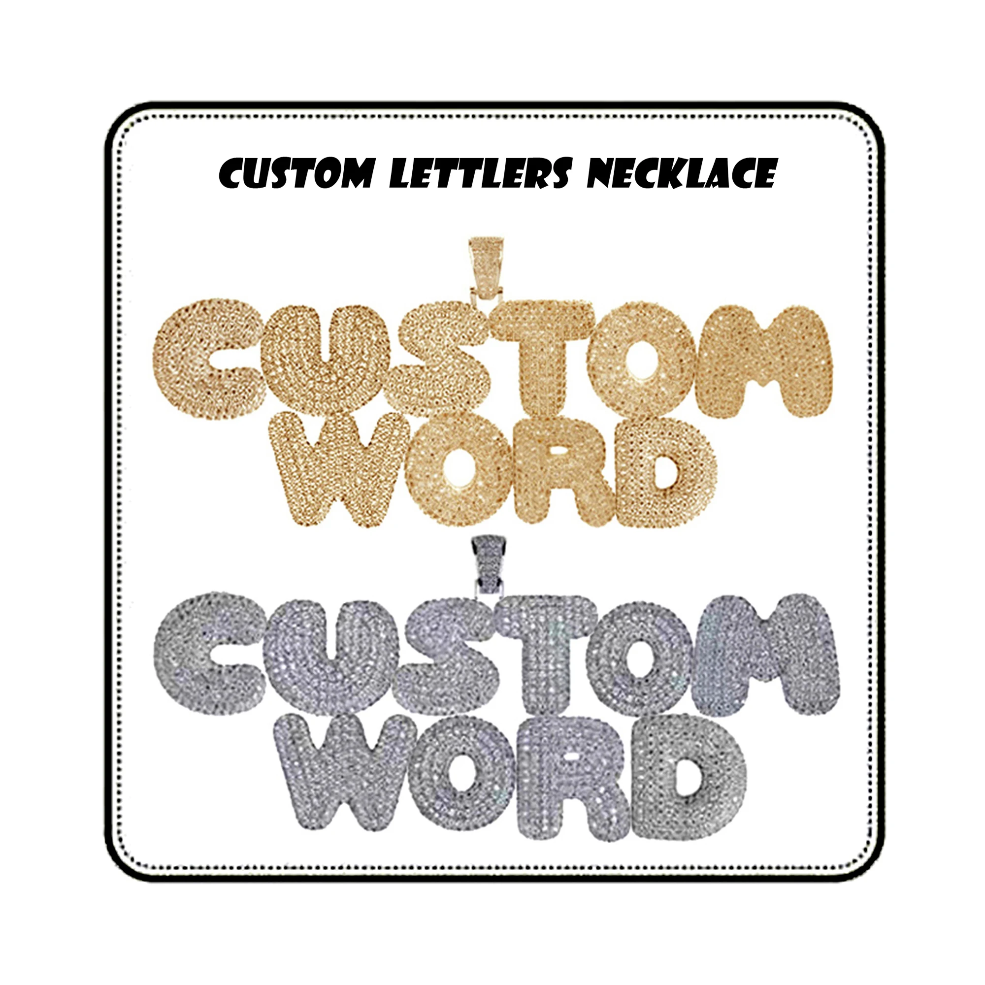 

Blingbling Custom Name Bubble Letters Pendant Necklace Chain for Birthday Gift Cubic Zirconia Personalized Name/Word Jewelry