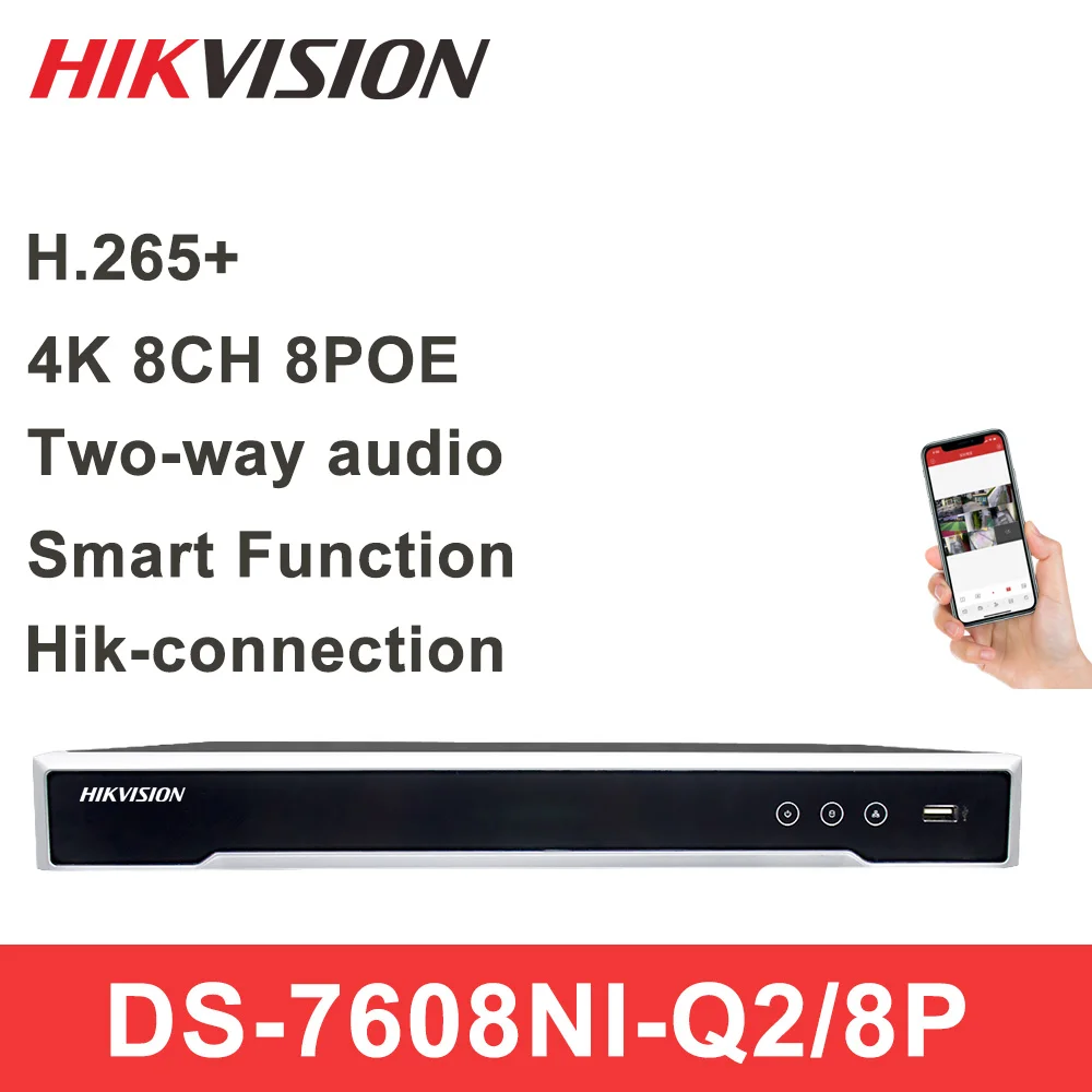 

Hikvision Original 8CH 16CH 4K POE NVR DS-7608NI-Q2/8P H.265+ 8MP POE NVR for IP Camera Support Two way Audio Network Recorder