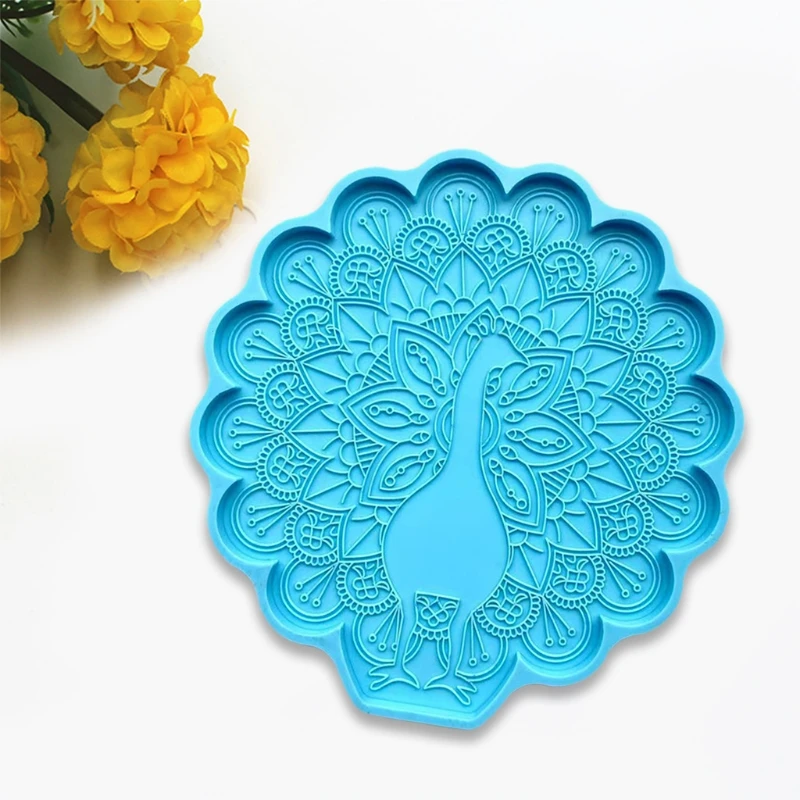 

2021 New DIY Craft Peacock Coaster Epoxy Resin Mold Peahen Cup Mat Mug Pad Silicone Mould