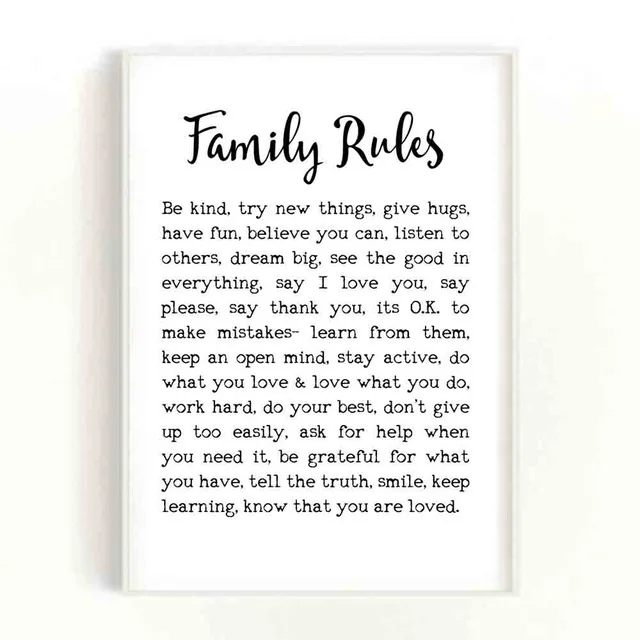 

Home Decoration Canvas Painting Family Rules Quotes Printing Pictures Black and White Wall Art Posters Nordic Minimalist Murals