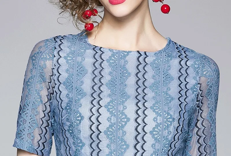 

2021 summer Lace dresses women Korean style elegant short sleeve hollow out mesh sweet chic casual dress