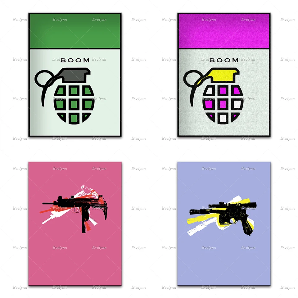 Ретро-постер в стиле поп-арт револьвера | Модное искусство оружия Современный