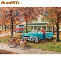 ruopoty frame diy painting by numbers blue car landscape paint by numbers for home wall art picture unique gift