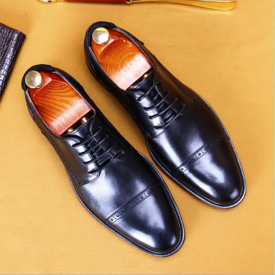 

Sipriks Real Leather Dress Shoes Cap Toe Derby Brogues Handmade Goodyear Welted Shoe Black Brown Moccasin Wedding Gents Suits 44