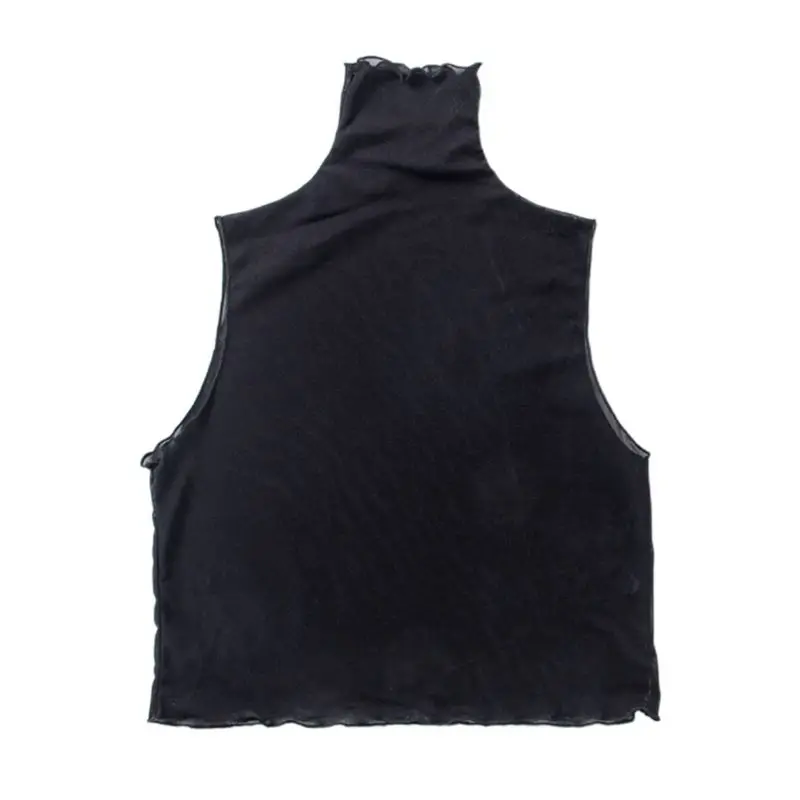 Chemise demi-Blouse à col roulé pour femmes  faux col en maille  gilet Semi-transparent  Style