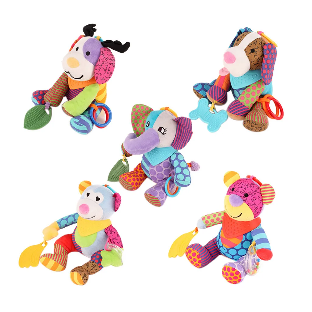 

New Baby Bed Stroller Toy Pendant Infant Plush Cartoon Animals Fabric Bed Bell Hanging Baby Rattle Soothing Hand Grasp Toys 5*