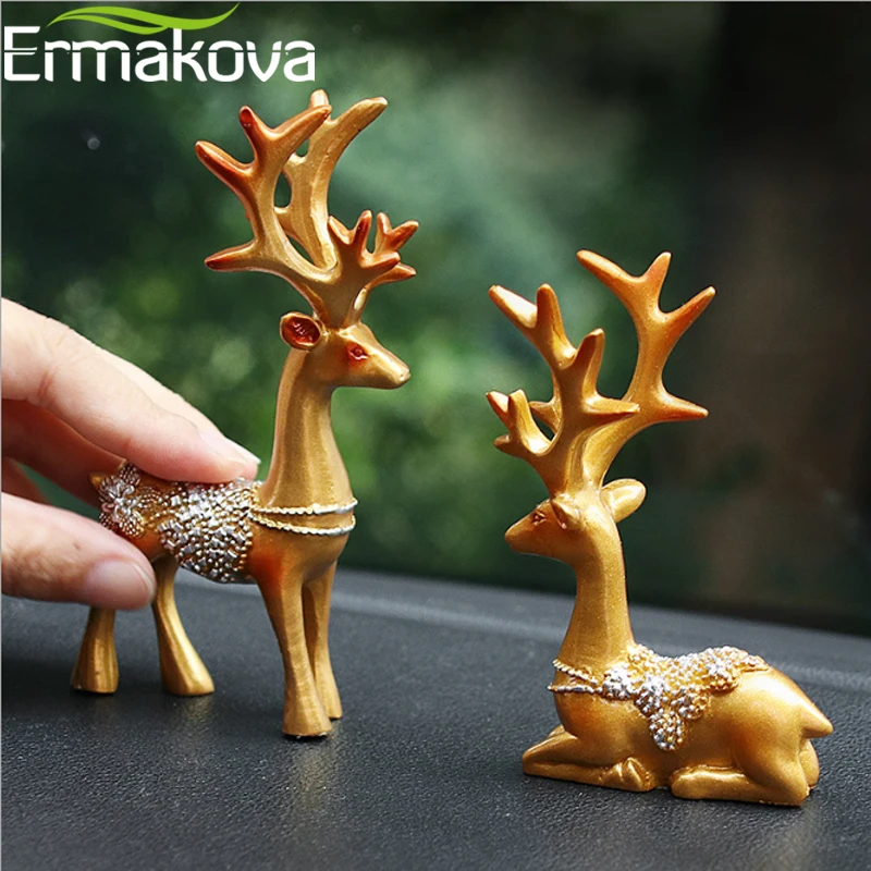 ERMAKOVA 2-Pieces смола фигурка оленя статуя миниатюрная Милая скульптура оленя домашние настольные украшения для приборной панели автомобиля ремесло подарок