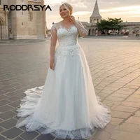 roddrsy graceful ivory long sleeve bridal wedding dresses lace v neckline appliqued wedding gowns for bride sweep train 2021