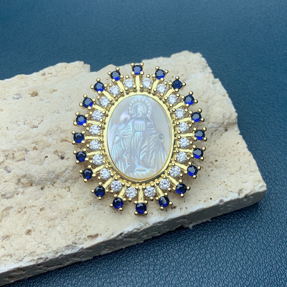 Изысканная овальная медаль из циркония белая швабра Морская ракушка