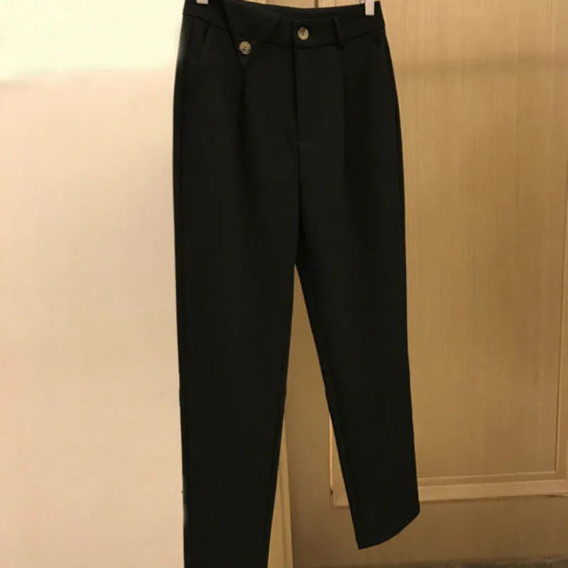 

2021 New Winter Autumn High Waist Women's Straight Suit Pants Casual Solid Color Female Slim Thin Nine Points Hot Sale Y535