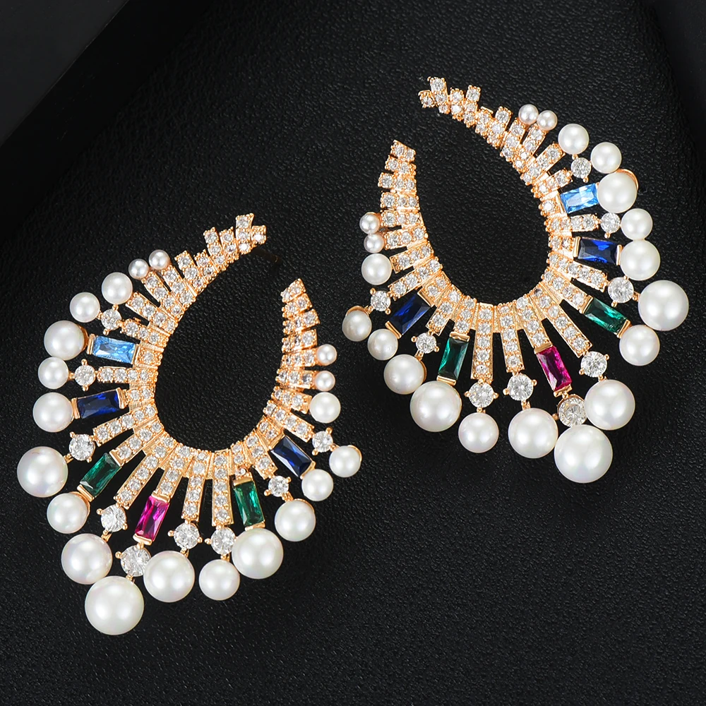 

missvikki New Luxury Cubic Zircon Charm Pearls Nigerian Drop Dangle Earring For Women Bridal Earring aretes de mujer modernos
