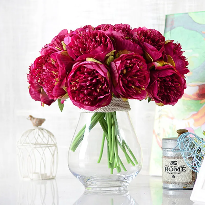 

Artificial Flowers 5 Hand Pierced Peony Flowers Wedding Bouquets Home Decoration Living Room Road Lead Fake Flower Ornaments Diy